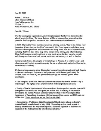 Letter To Lowe S About Ironite Fertilizer Earthworks