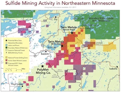Map of Sulfide Mining Activity in Northeast Minnesota