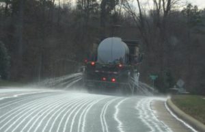 Brine Truck treating roads with frack waste