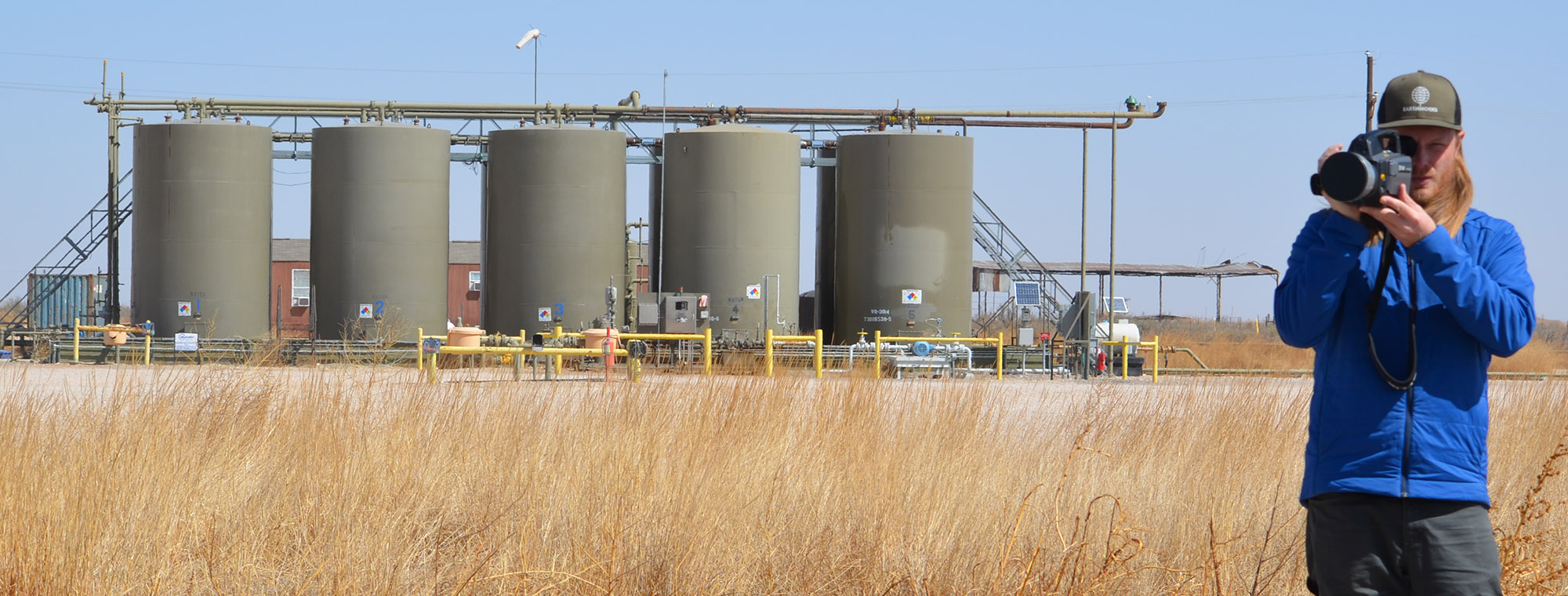 Earthworks Field Advocate Charlie Barrett filming in the Permian Basin