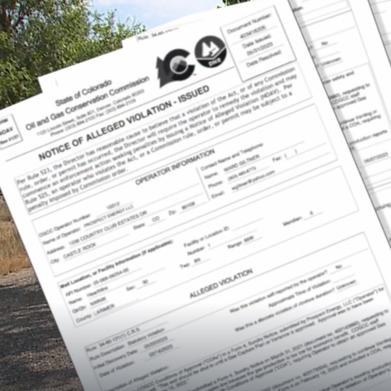 Violations filed with the state of Colorado against Prospect Energy. 