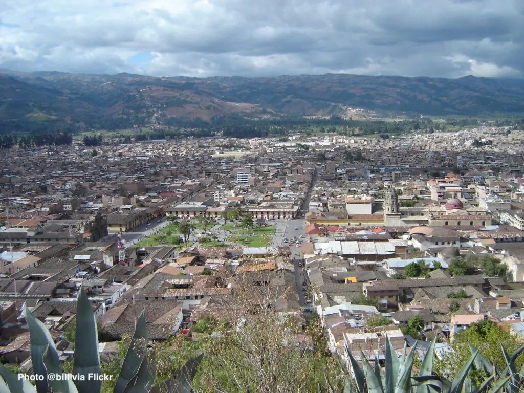 City neighborhoods with mountains beyond